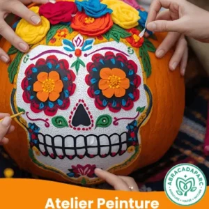 Atelier, peinture sur citrouille, sur le thème El dia de los muertos